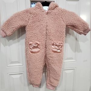7 for all Mankind pink teddy plush onesie infant size 6-9 months